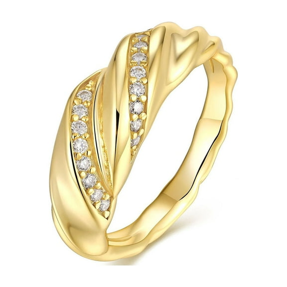 CKT Diamond-Set 925 Sterling Silver Ring Plated with 18K Gold 0.17 Carat Moissanite Wedding Engagement Ring for Women Fine Jewelry R15518