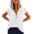 thumbnail image 3 of Fesfesfes Women Short Sleeve Tshirt Women's Summer Printed V-Neck Short Sleeve Top Solid Linen Loose Shirt T-shirt Women Short Sleeve Workout Tops XL(US:10), 3 of 7