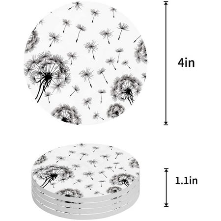 

KXMDXA Dandelion Plant Silhouette Pattern White Set of 4 Round Coaster for Drinks Absorbent Ceramic Stone Coasters Cup Mat with Cork Base for Home Kitchen Room Coffee Table Bar Decor