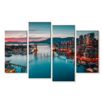 Elephant Stock Vancouver Waterfront Skyline Wall Art - Horizontal Multi Panel Canvas - Living Room Wall Decor - Places Multi Panel - Teal And Gray Decor - 30" x 18"