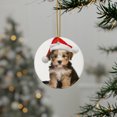 thumbnail image 3 of DistinctInk Hanging Ceramic Christmas Tree Ornament with Gold String - Great Gift/Present - 2 3/4 inch Diameter - Biewer Terrier Puppy Design, 3 of 4