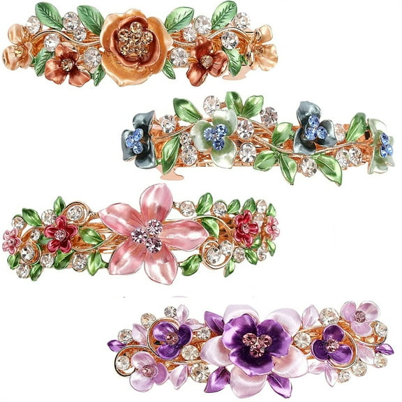 4 Pcs Elegant Hair Clips Hair Clips for Women Ladies, Crystal Rhinestones French Flowers Barrettes Spring Hair Barrettes Clip, for Women Girls Hair Styling Accessories (Multicolor)