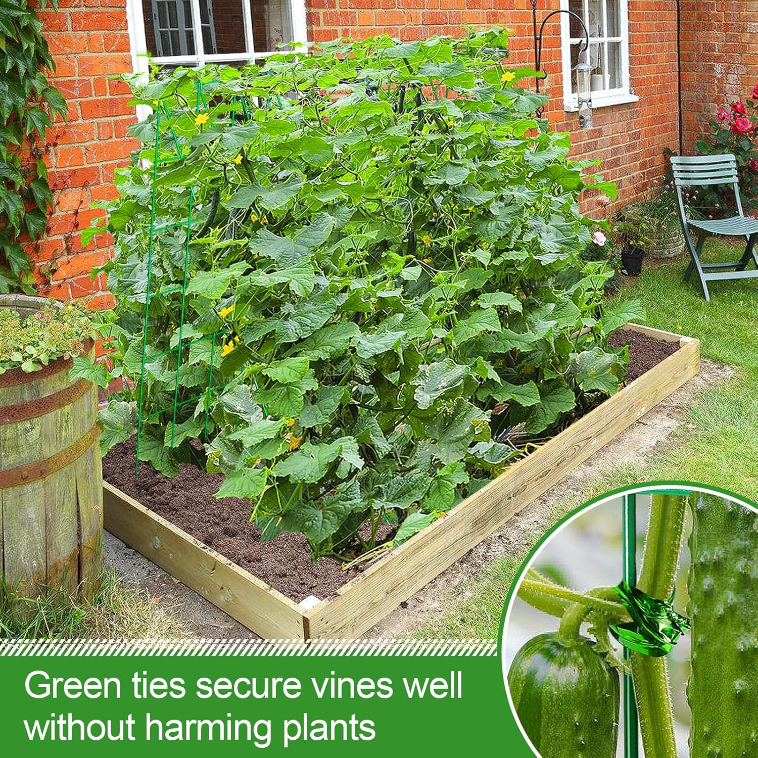 2Sets Stable Cucumber Trellis - 39.3" L x15.7'' W Foldable Garden Trellis for Raised Bed, A-Frame Metal Plant Support Trellis with Ties for Bean Raspberry Squash Climbing Plants Outdoor