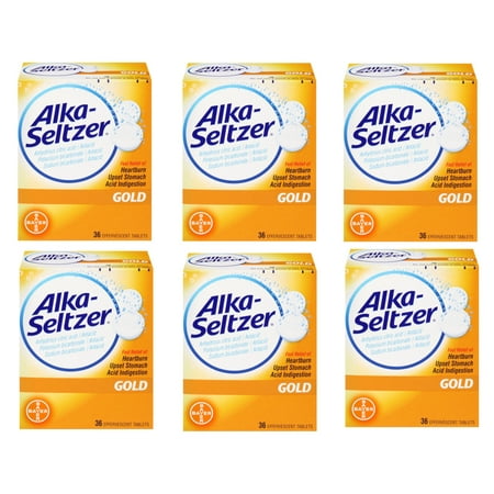 Alkalka Seltzer Gold Effervescent Heartburn Relief Antacid Tablets Without Aspirin - 36 Ct, 6-Pack