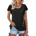thumbnail image 2 of OSOLU Solid Color Women Tunic Ruffle Short Sleeve Shirt Summer O-Neck Tops Classic Dailywear, 2 of 6