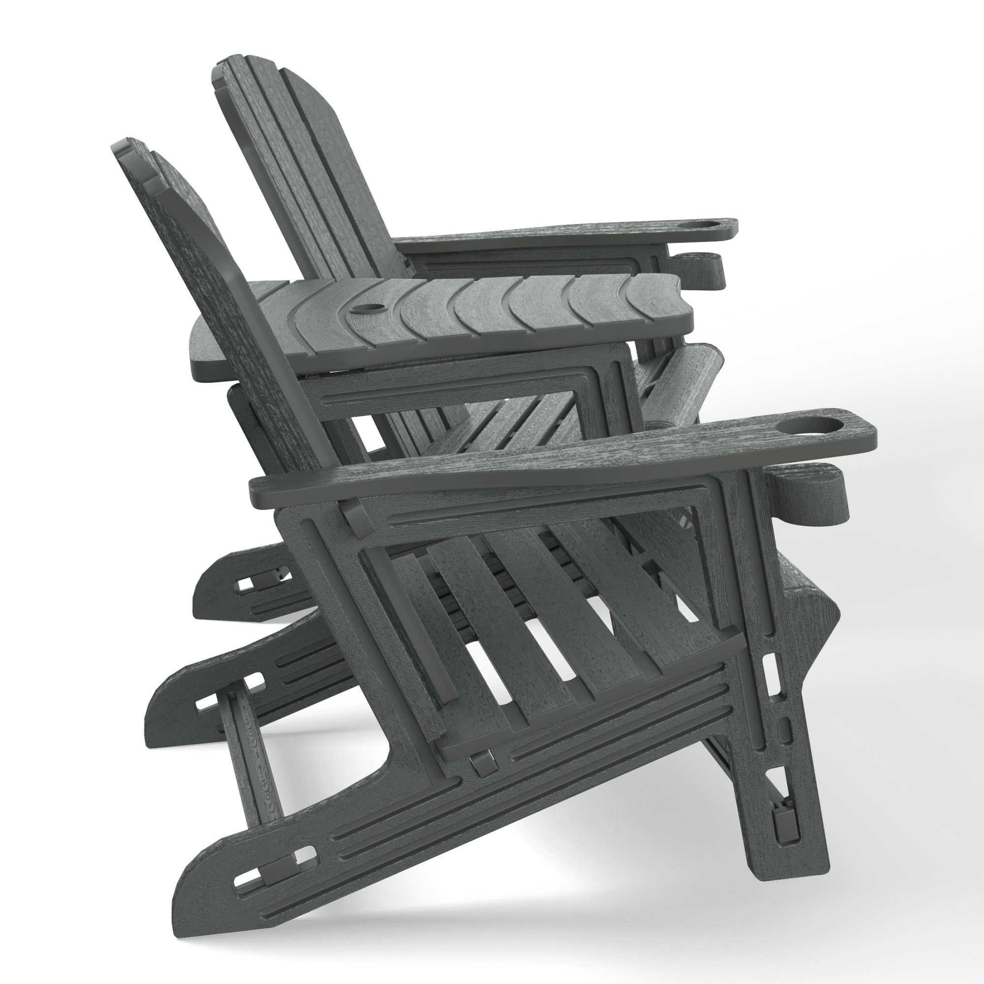 WestinTrends Azura Outdoor HDPE Adirondack Chairs With Connecting Table Tray (Set of 2), Gray