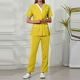 thumbnail image 3 of WTOBBY Women's Fashion V-Neck Short Sleeve Scrubs Set with Pocket, Solid Color Nursing Uniform, Medical Workwear for Caregivers, Stylish and Professional Look,Yellow M, 3 of 5