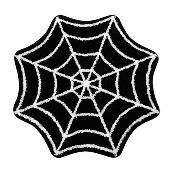 Btomtd 24" Halloween Spider Web Area Rug, Spooky Gothic Doormat, Non Slip Tufted Carpet for Front Door, Holiday Decor Floor Mat, Black