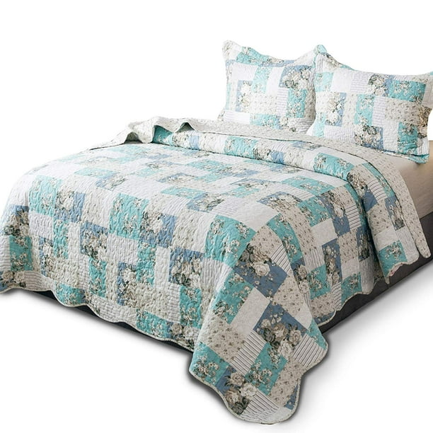 Download Kasentex Country-Chic Printed Pre-Washed Quilt Set. Microfiber Fabric Quilted Pattern Bedding ...