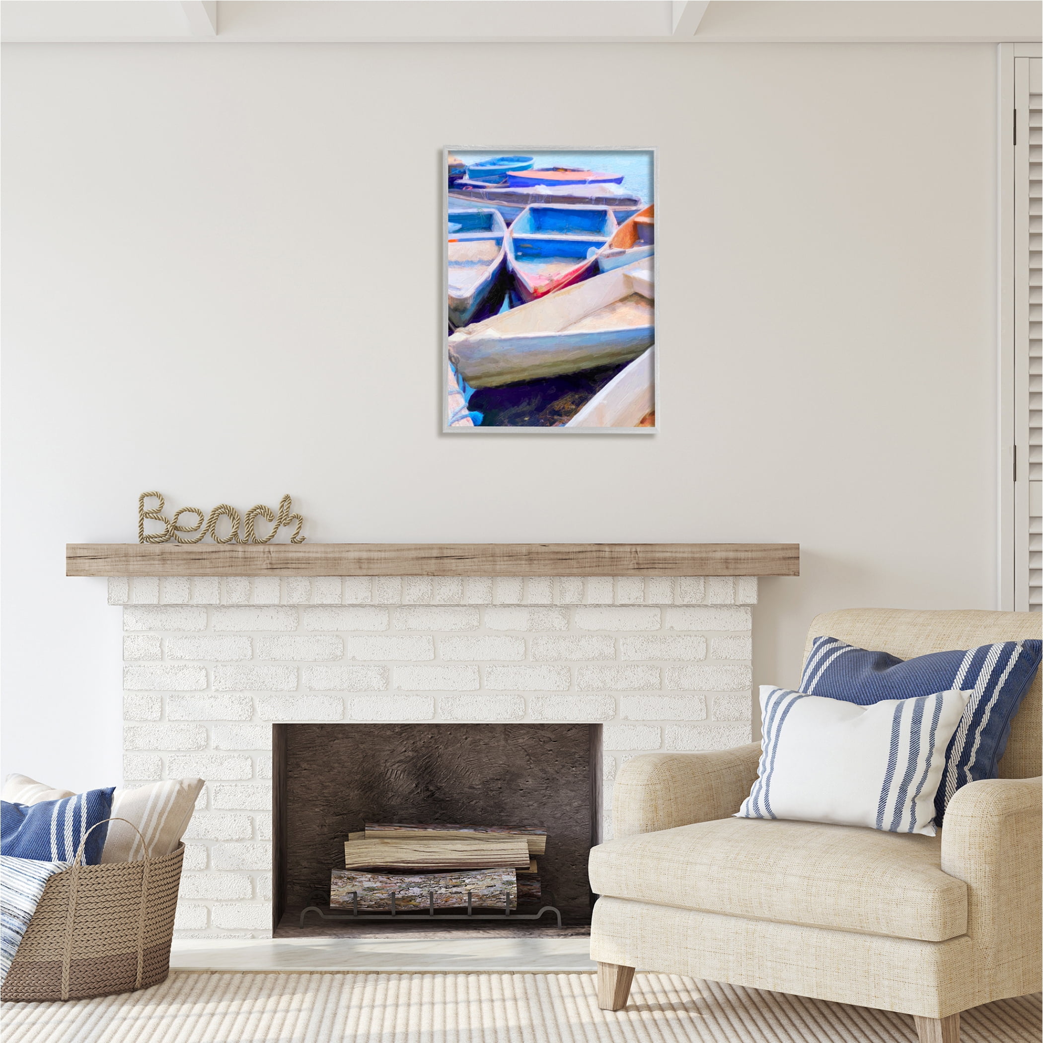 Stupell Industries Rowboats at Dock Painting Transportation Painting Gray Framed Art Print Wall Art, 24 x 30