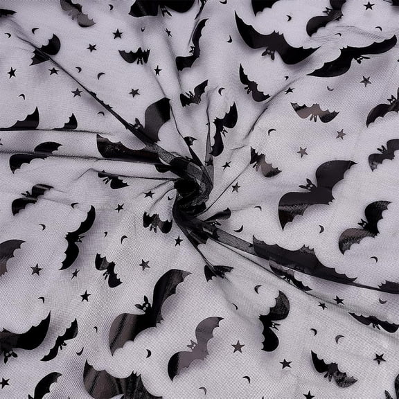 2.2Yards Black Bat Tulle Fabric with Star Moon Pattern - 59inches Wide Hot Stamping Mesh Fabric for DIY Handmade Clothing Home Decor Black DIY