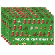 Christmas Elements Christmas Non-Slip Placemat Cartoon Stockings Door Mat Indoor Set Of 6 17.7x13 Inches Presents Candy Canes Cute Fade-Resistant Indoor Door Mat for Restaurant Cafe Table Decoration