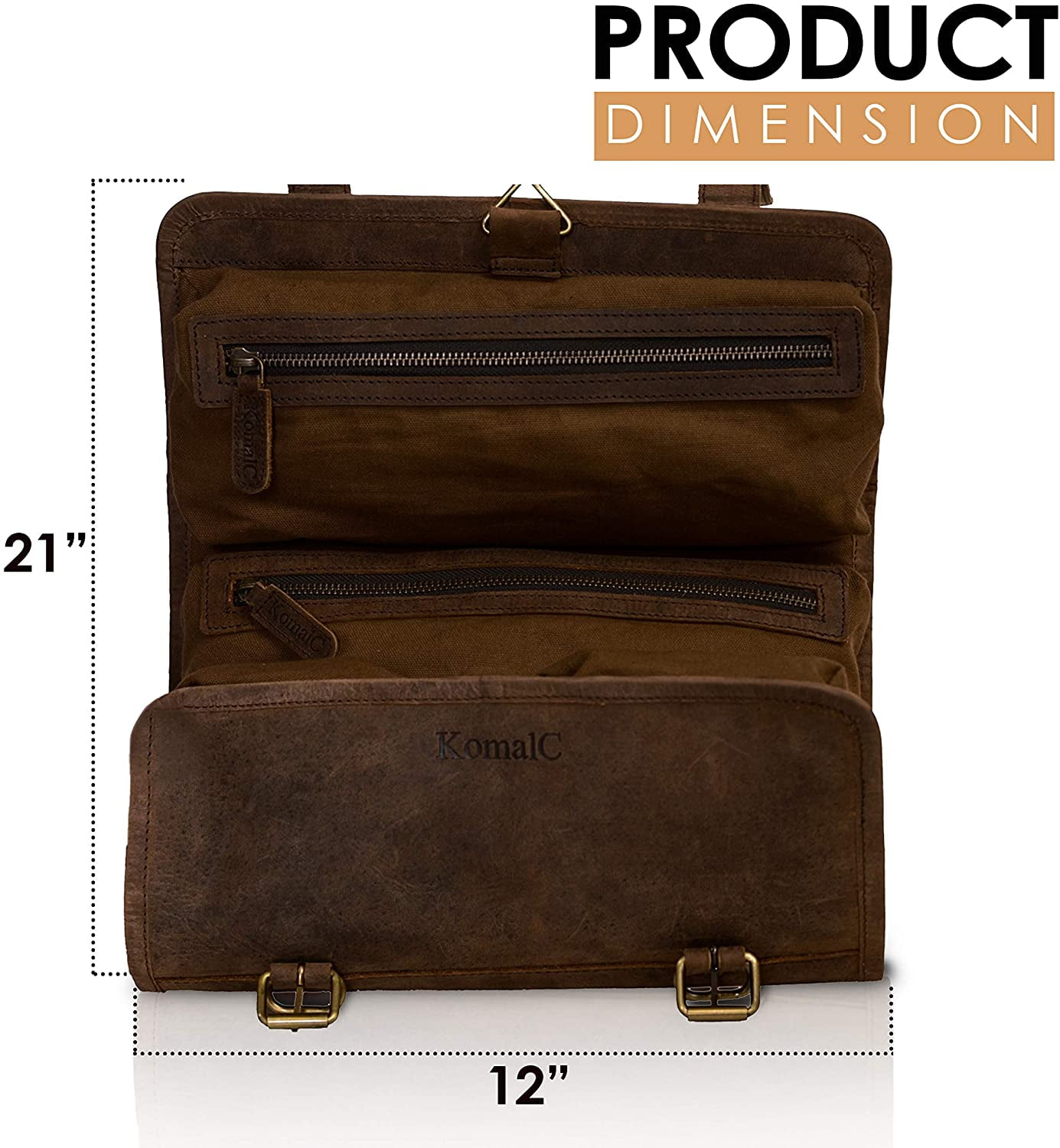 Komalc genuine buffalo leather hanging toiletry bag travel dopp kit sales