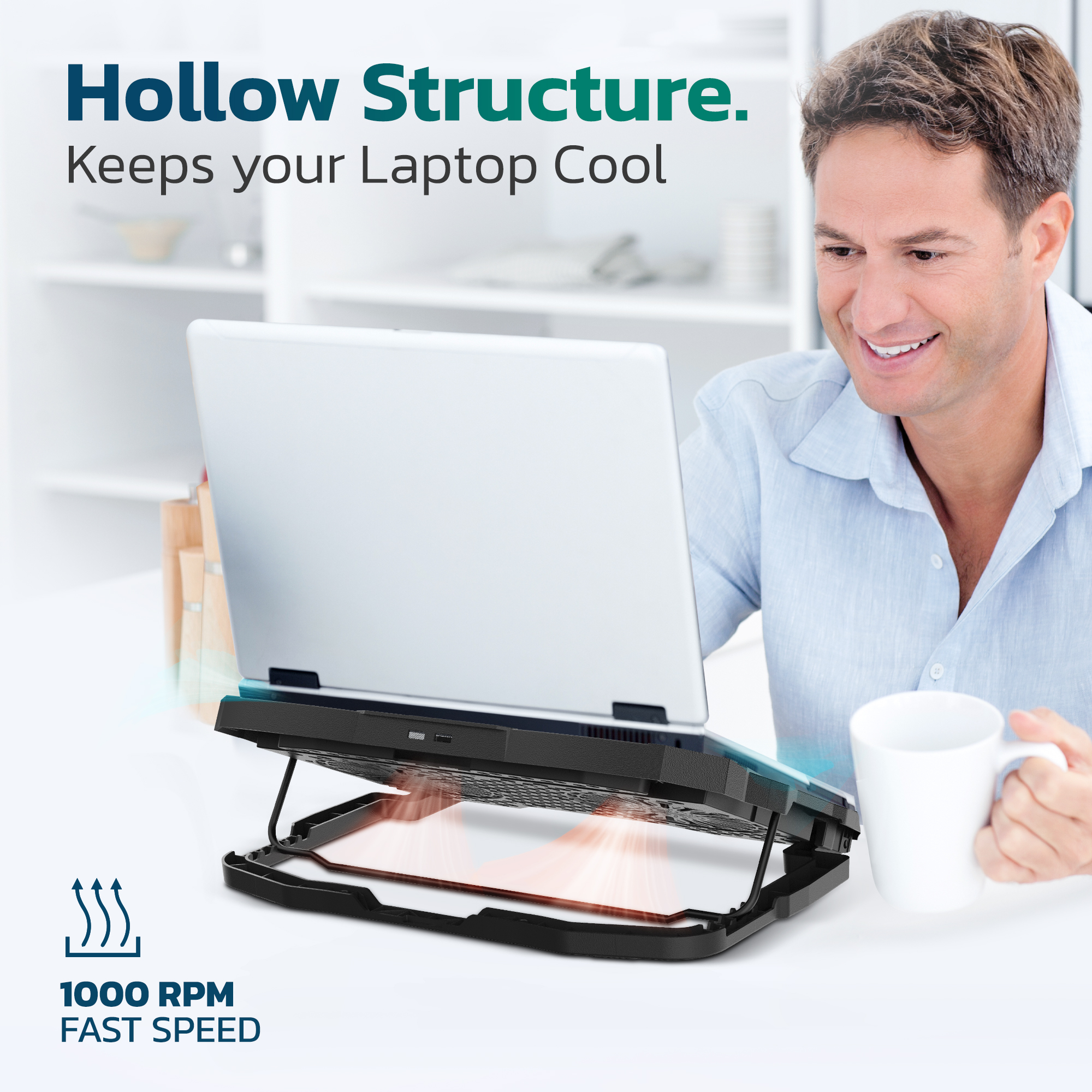 Purely C14 Laptop Cooling Pad, 6 Adjustable Height Laptop Stand, 4 Fans, 3 Fan Modes + 6 Speeds, LED Display, 2 USB Ports, Compatible for Win or Mac Laptops, iPads and Tablets, iPhone and Smartphones