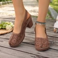 thumbnail image 6 of KIJBLAE Women's Laser Cutout Block Heel Slingbacks, Closed-Toe with Ankle Buckle, Plus Size Breathable Comfort Footwear Brown 39, 6 of 9