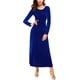 thumbnail image 4 of Vestido largo elástico de terciopelo fruncido de manga larga elegante para mujer Adepaton WRMH-233-14, 4 of 5