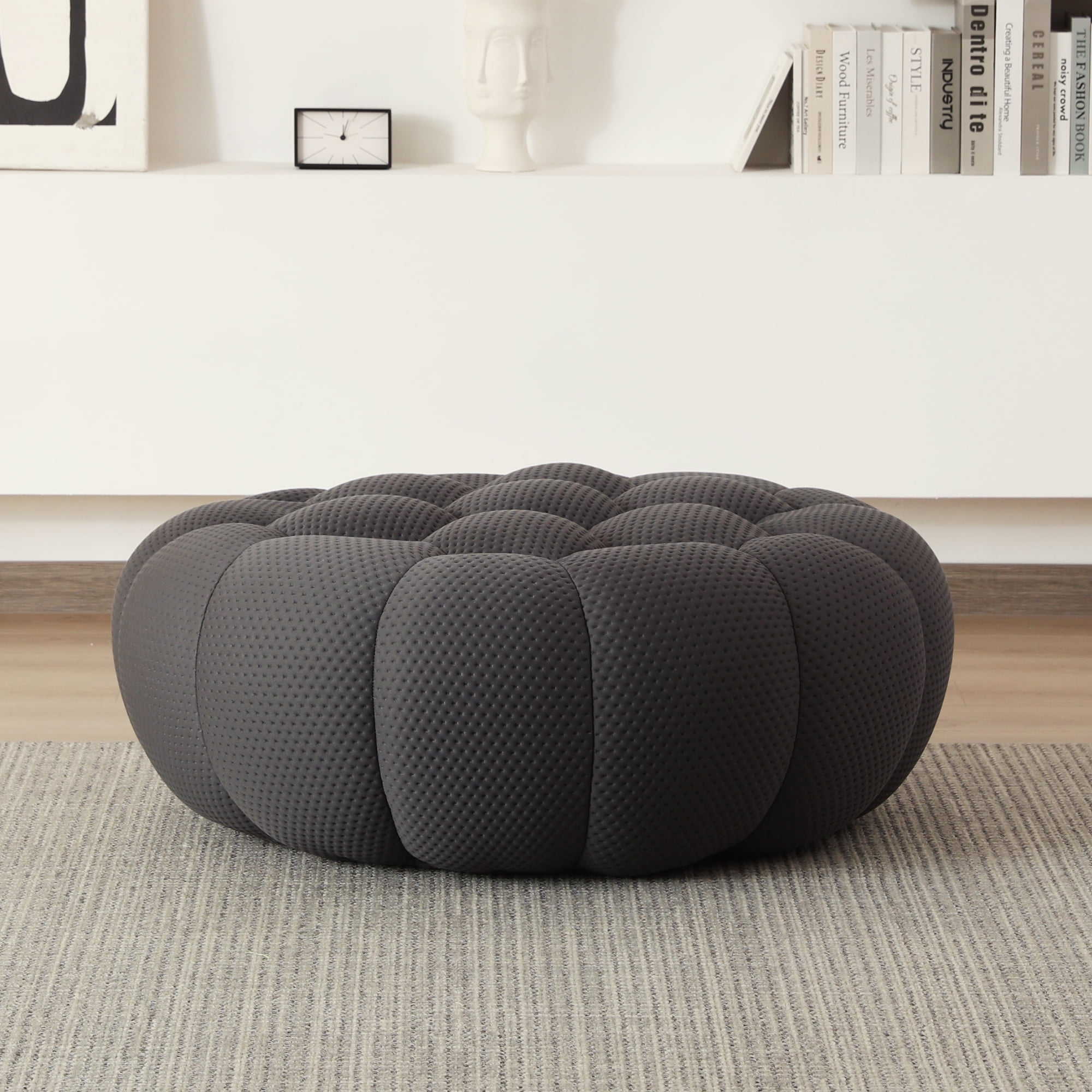 Sodrens 42.52" Bubble Couch,Modern Upholstered Mesh Fabric Lazy Floor Sofa,3D Honeycomb Shape Bubble Sofa Curved Couch for Living Room,Office,Apartment,No-Assembly(Dark Grey,Ottoman)