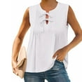 thumbnail image 2 of Yanlir Hauts à Col Rond Plissé Noué devant pour Femmes Été 2025 Blouse Sans Manches Fluide, Tunique Décontractée Ample, Hauts de Mode pour la Plage et les Vacances (Blanc, TG), 2 of 6