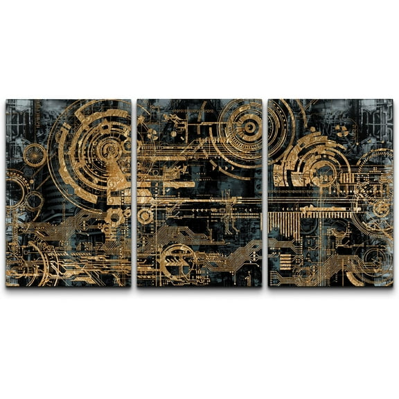 wall26 Canvas Print Wall Art Set Electronic PC Motherboard Circuit Collage Abstract Technology Digital Art Modern Art Alternative Urban Shapes for Living Room, Bedroom, Office - 16"x24"x3