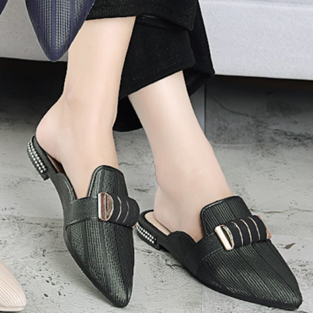 Yilirongyumm〗 Black 37 Slippers For Women Mules Heels Flat With Soft  Sandals Colors Office Lady Work Slides Shoes 