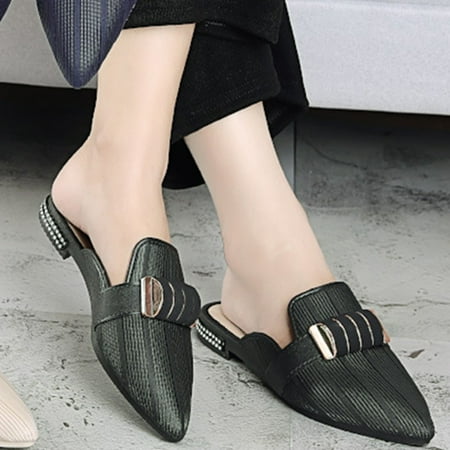 

〖Yilirongyumm〗 Black 38 Slippers For Women Mules Heels Flat With Soft Sandals Colors Office Lady Work Slides Shoes