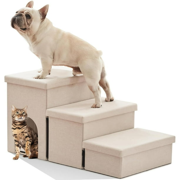 Escaleras para Perros Plegable, Rampas para Mascotas 3 Capas con Cama y Almacenamiento, 45 cm Alto, 150 lbs máx, Enlace de Cremallera, Ideal para Gatos y Perros Pequeño, Mediano o Grande