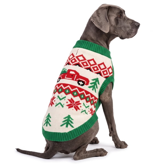 Vibrant Life Holiday Christmas Tree Truck Sweater for Dogs, Multicolor, XL