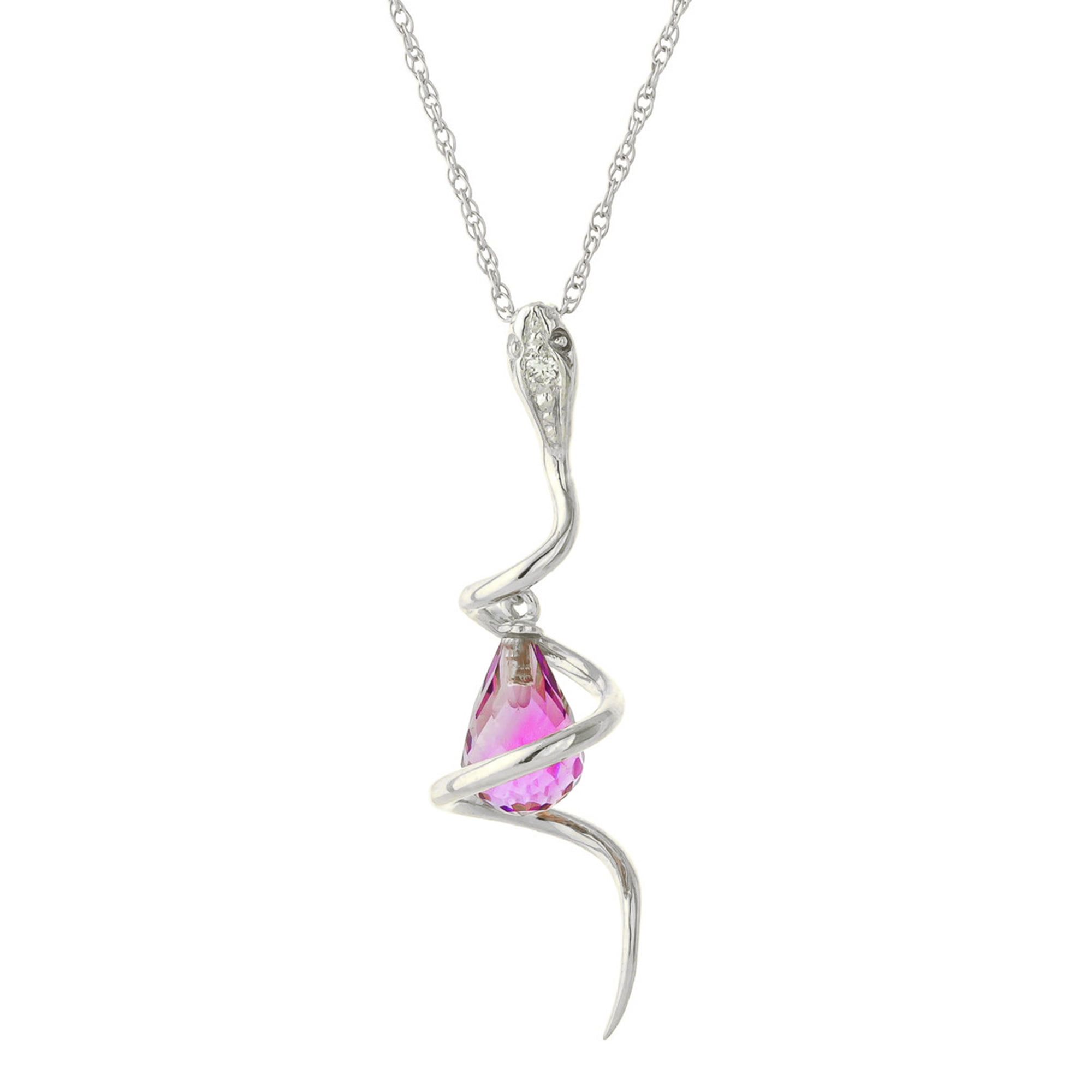 Galaxy Gold 14K Solid Gold 2.28 Carat Natural Diamond & Pink Topaz Drop Necklace for Women - White Gold Fine Jewelry
