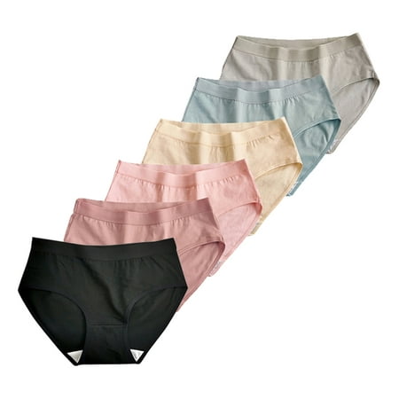 

Popvcly Women Cotton Panties Solid Color Seamless Mid Waist Briefs Ladies Underwear Pack of 6