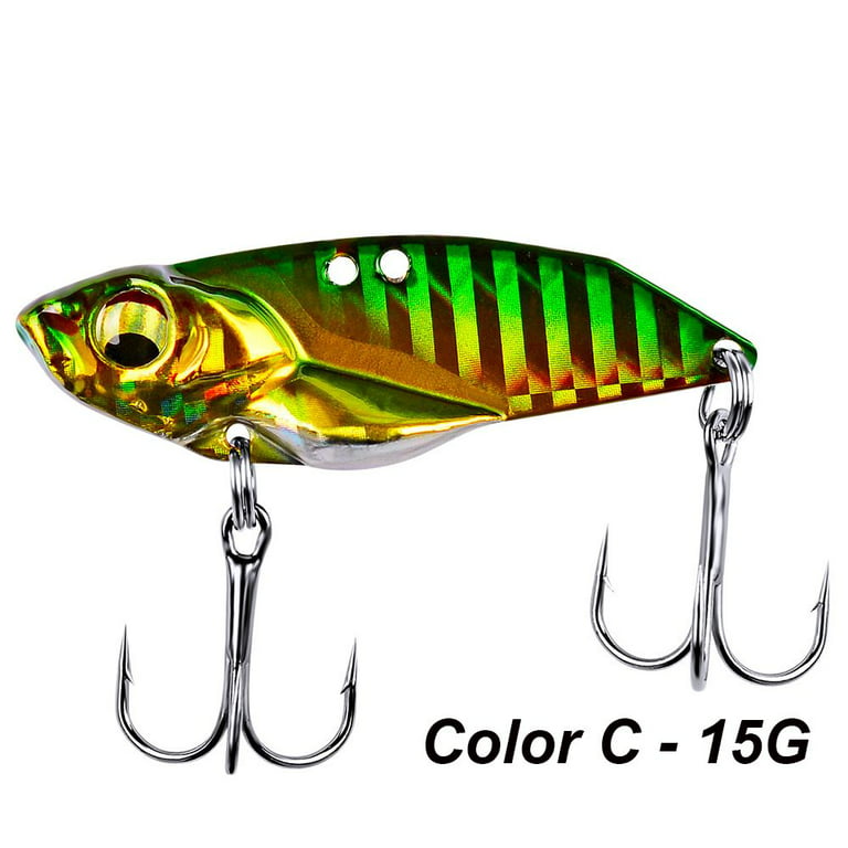 Artificial 3D Eye vivid Vibrations Bass Hook Spinning Baits Lead Casting  Jig Metal Slice Fishing Metal VIB Lures Spoon Lure COLOR C - 15G