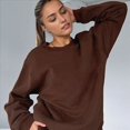 thumbnail image 4 of Suéteres de Cuello Redondo de de Gran Tamaño para Mujer, Tops Bonitos para Otoño e Invierno, Ropa Preppy para Chicas Adolescentes Café S, 4 of 9
