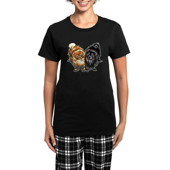 CafePress - Black Red Pomeranian Women's Dark Pajamas - Women's Short Sleeve Print T-Shirt and Pants Dark Cotton Pajama Set