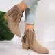 thumbnail image 5 of NECHOLOGY Botas Mujer Adulto Femenino Zapatos Botines mujer Nuevas botas de gamuza con borlas Vintage, botas de tacón grueso y puntiagudo para mujer, botas vaqueras occidentales finas (Khaki, 6.5), 5 of 7