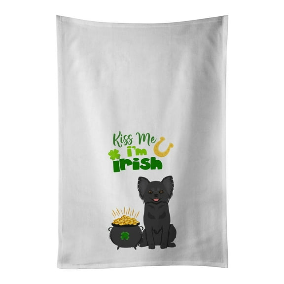 Carolines Treasures WDK4778WTKT Longhaired Black Chihuahua St. Patricks Day White Kitchen Towel Set of 2 Dish Towels 19