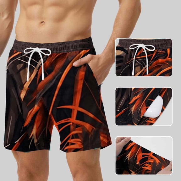 Mifsaly Swim Shorts Men Tropical Print Drawstring Elastic Waist Beach Shorts Breathable Loose Casual Summer Short Pants with Pockets