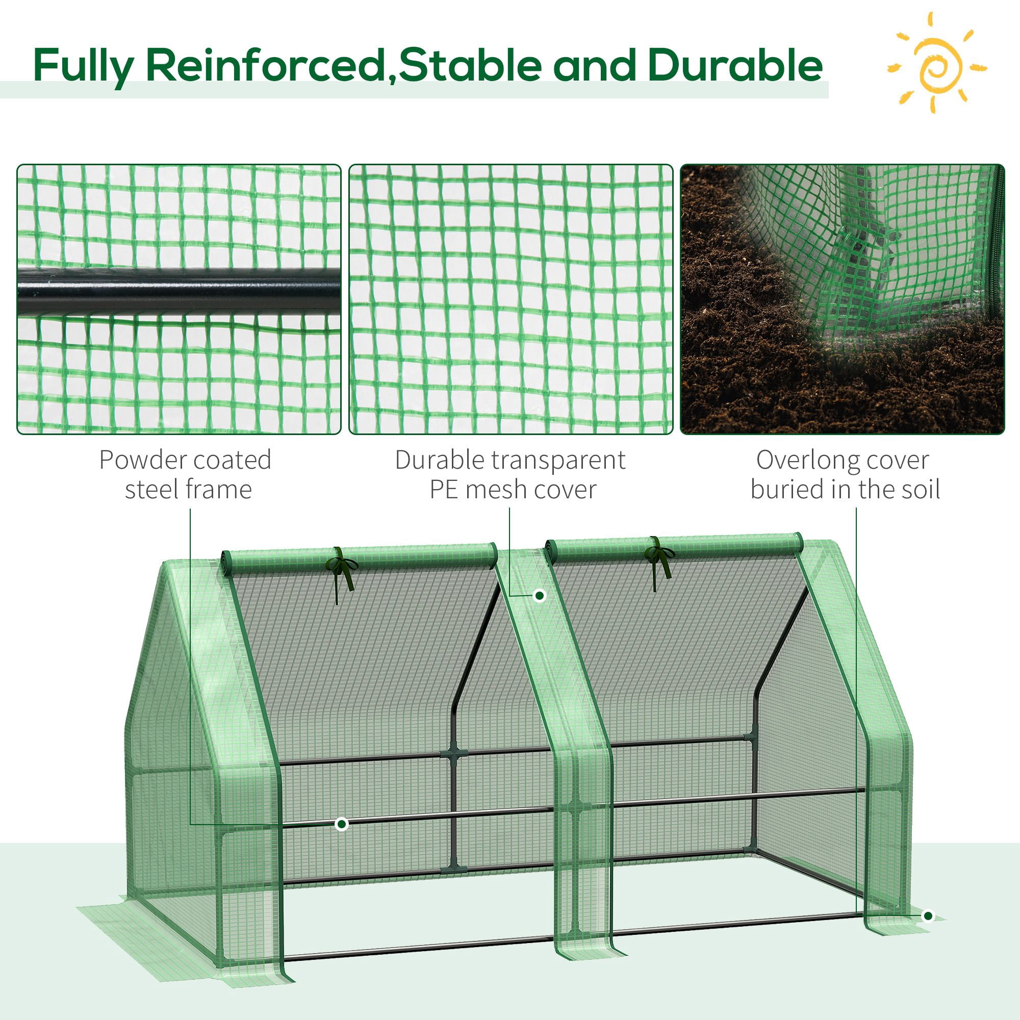 Outsunny 6' x 3' x 3' Mini Greenhouse, Portable Outdoor Plant Hot House with Durable PE Cover and Steel Frame, Roll-up Windows & Zippered Doors for Garden Flowers and Vegetables, Green