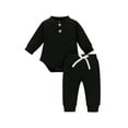 thumbnail image 1 of ITFABS Baby?s Solid Color Button Long Sleeve Romper and Tie-up Trousers Set, 1 of 9