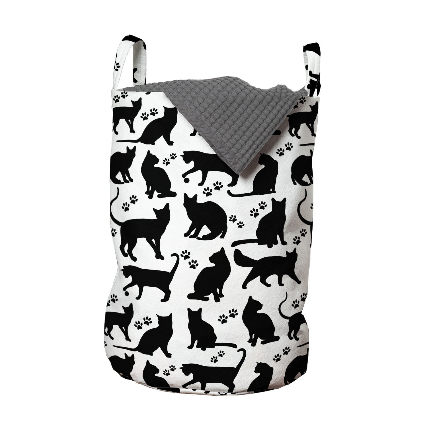 Cat Laundry Bag, Black Silhouettes in Different Positions Friendly