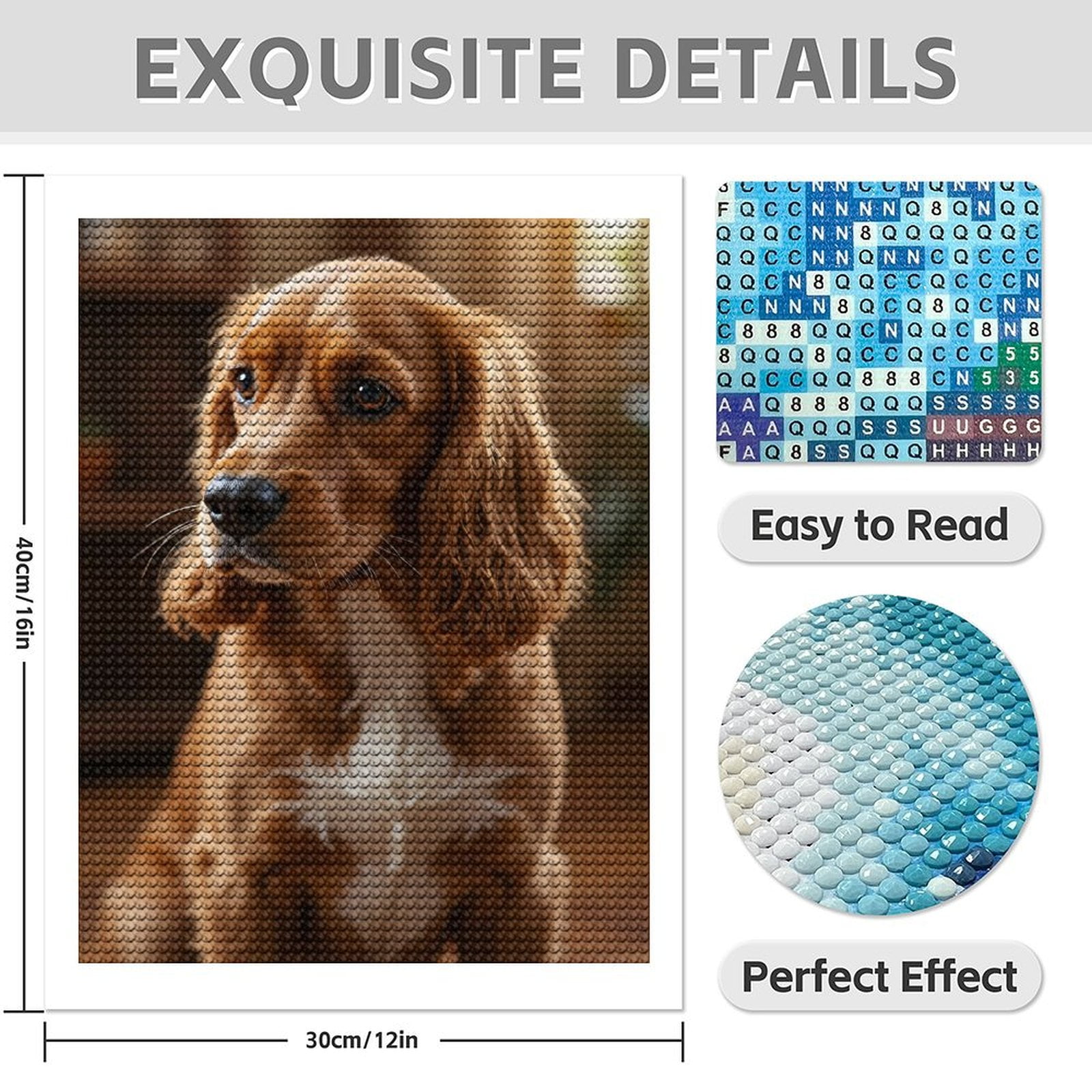 Diamond Art Kit for Adults, Golden Spaniel Portrait Indoors Diamond Painting for Adults Beginners, DIY Diamond Art Painting Kits, 5D Diamond Painting Crafts for Home Decor 12x16 Frameless