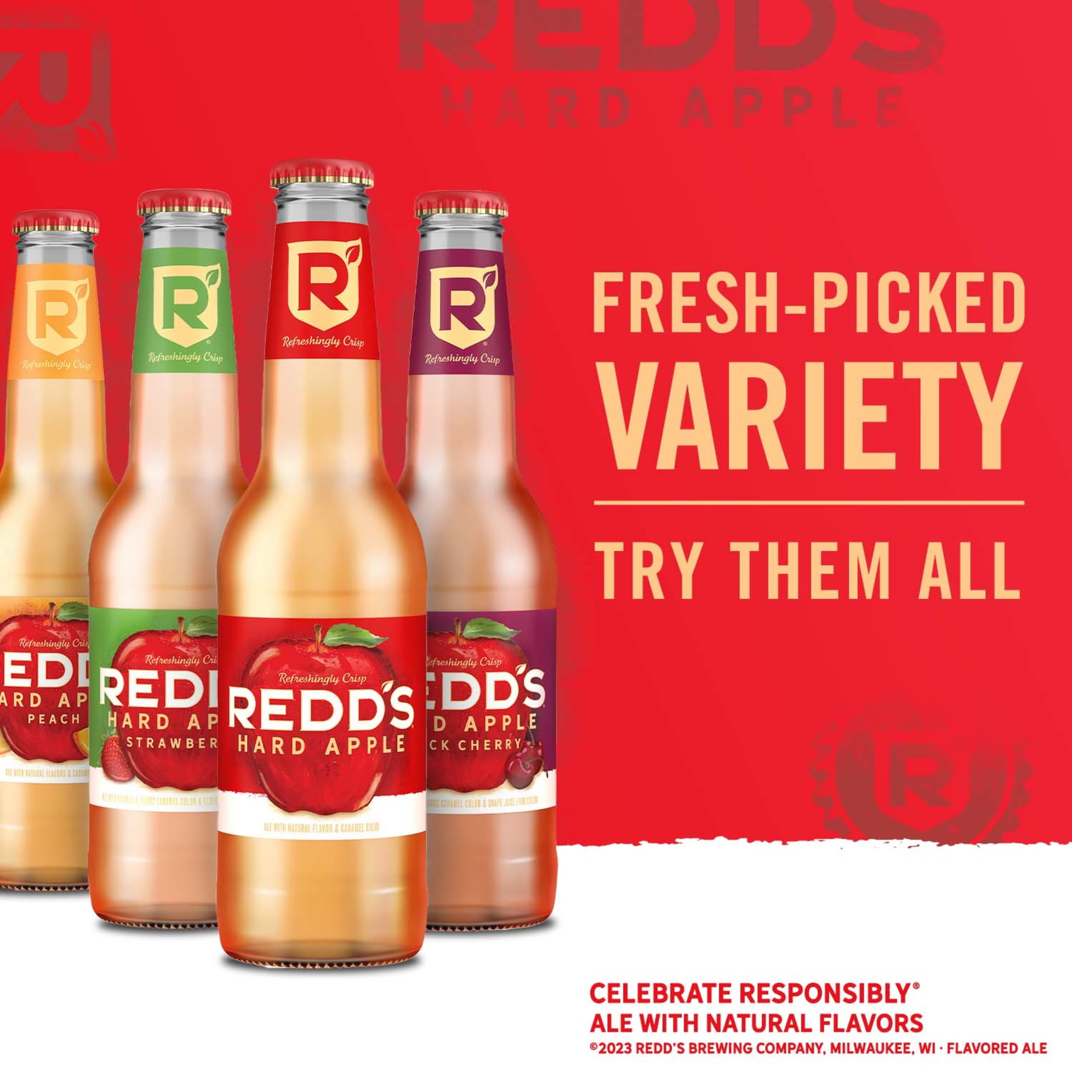 Redd's Hard Apple, 12 Pack, 12 fl oz Glass Bottles, 5% ABV