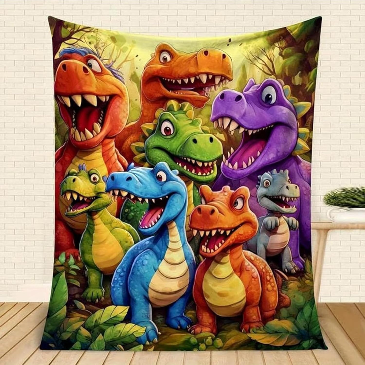 Upgraded Thickened 3D Dinosaur Blanket for Boys Girls, 4 Sizes Cute Smiling Dinosaurs HD Digital Print Flannel, Cartoon Dinosaur Throw Blanket, Soft/Warm/All Season Fleece Throw Blankets