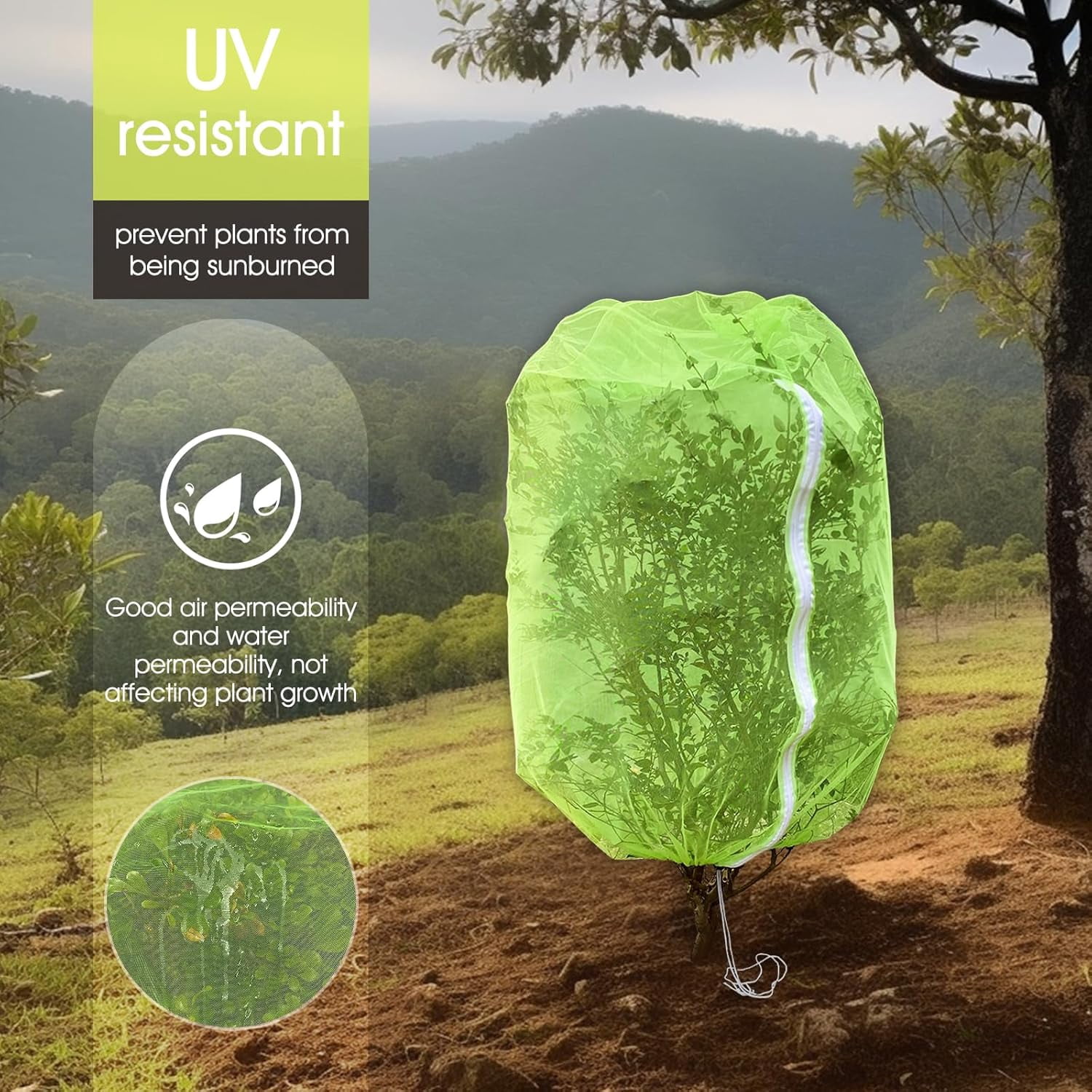 Fruit Tree Netting,  5.84 X 3.9 FT and 3.9 X 3.3 FT Blueberry Bush Netting Cover with Zipper Drawstring, Mosquito Net Garden Netting Protector Plant from Birds Cicadas Insect (4 PCS, Green)