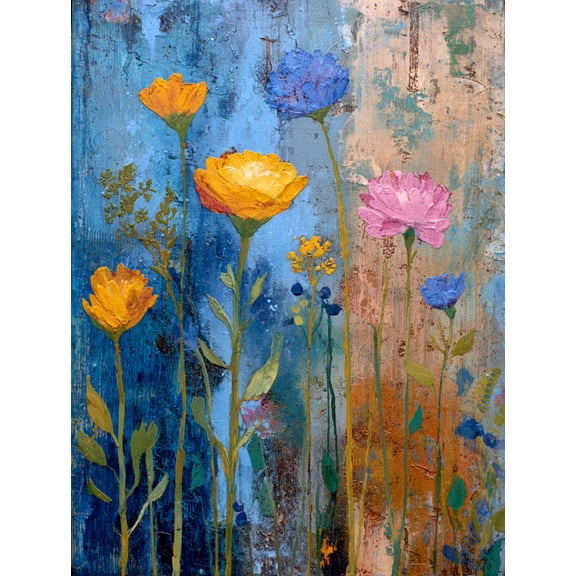 Textured Floral Garden Canvas Print Wall Art for Living Room Bedroom Office Hallway Kitchen Cozy Home Decor
