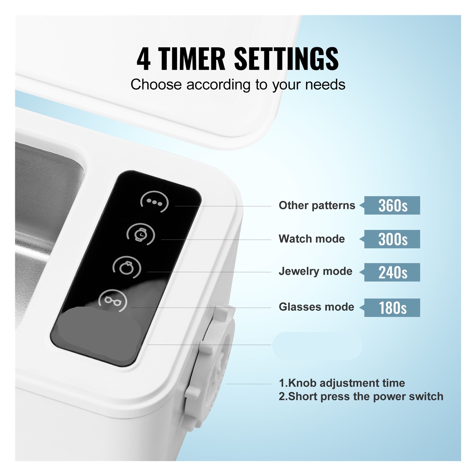 Portable Ultrasonic Cleaner Machine Timer Modes Cleaning Basket for Eyeglasses Watches Dentures Ring