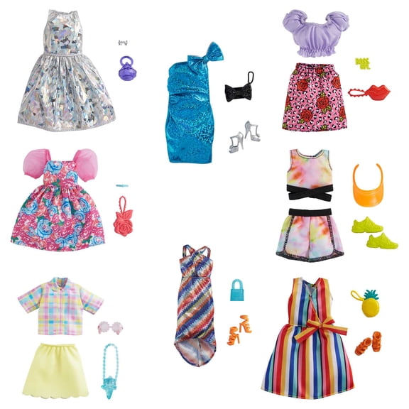 Barbie Doll Clothes: Striped Dress & 2 Accessories