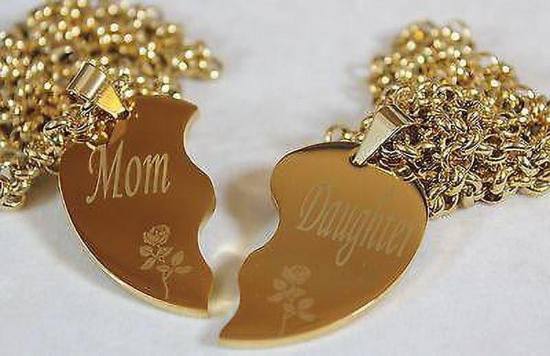 SOLID STAINLESS IPG GOLD PLATED THICK MOM DAUGHTER SPLIT HEART NECKLACES