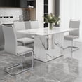 thumbnail image 2 of NYEESS Modern Dining Table Set for 4, 63" White Faux Marble MDF Table and 4 Light Gray PU Leather Chairs with Silver Metal Legs, Rectangular Dinner Table Set for Home, 2 of 10