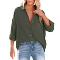 thumbnail image 2 of ZOHIUM Women's Blouses & Button-Down Shirts Women's Summer Collar Loose Type Buckle Women's Solid Color Shirt Casual Pocket Shirt Blouse Women'S Blouses & Button-Down Shirts (Army Green,S), 2 of 6