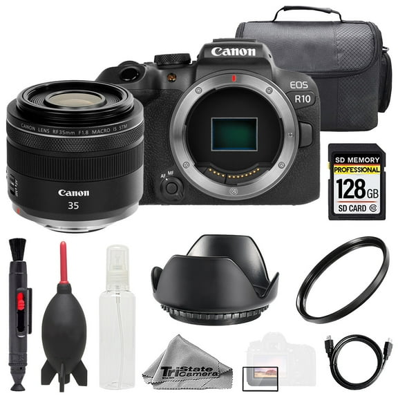 Canon EOS R10 Camera   RF 35mm f/1.8 Macro IS STM Lens  128GB  Bag  UV Filter- Basic Kit (International Version)