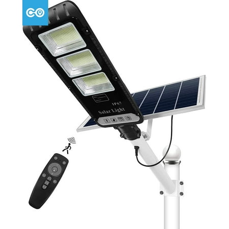 

300W Solar Street Light Solar Security Flood Light Motion Sensor Dusk to Dawn IP67 Waterproof with Remote for Backyard Driveway Parking Lot Garage Basketball Court